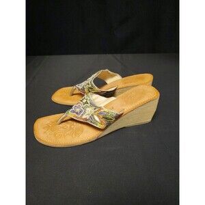 N.Y.L.A. Colorful Wedge Sandals Wood Heels Shoes Size 6 1990s